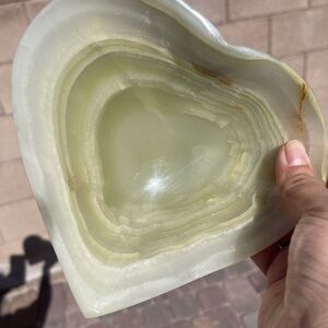 Polished Green Onyx Bowl - Heart-Shaped Stone Dish